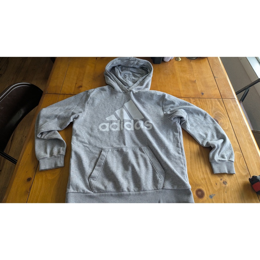 Adidas Gray Hoodie Big Logo Pocket Pullover Men's Size‎ S Casual Athleisure